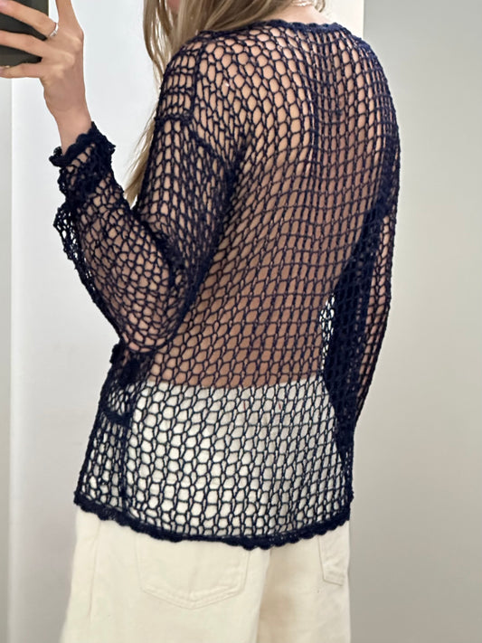 Vintage Navy Hand Knit Cardigan M