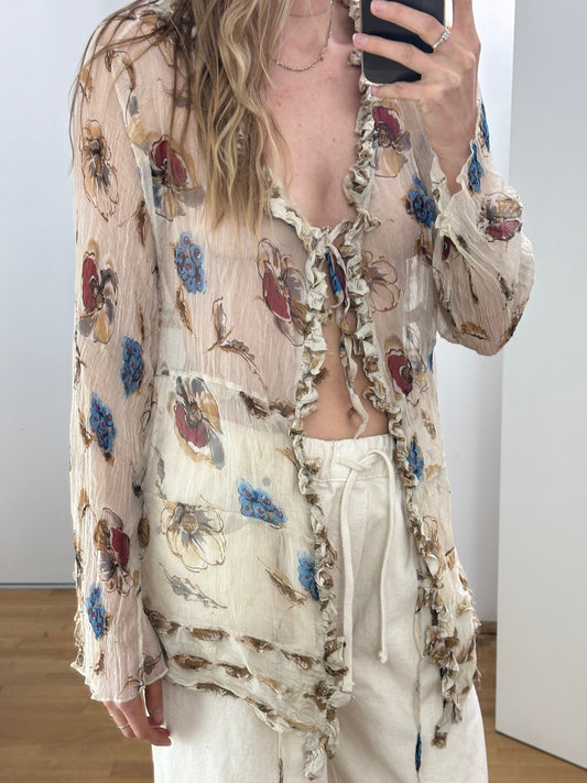 Vintage Floral Silk Blouse M