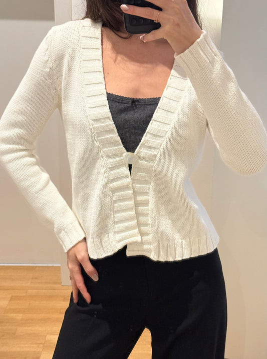 Vintage 100% Cotton White Cardigan Sweater S
