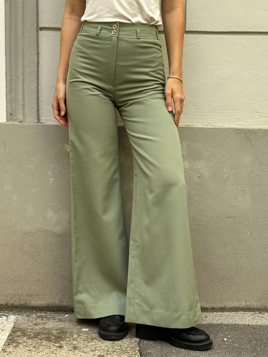 Vintage Wool Blend Sage Green High Waisted Flared Trousers XS