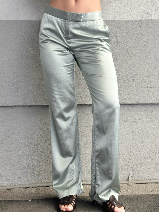 Vintage Light Blue Satin Mid Waist Trousers M EU 38
