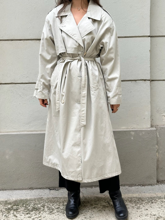 Vintage Light Gray Belted Trench Coat L