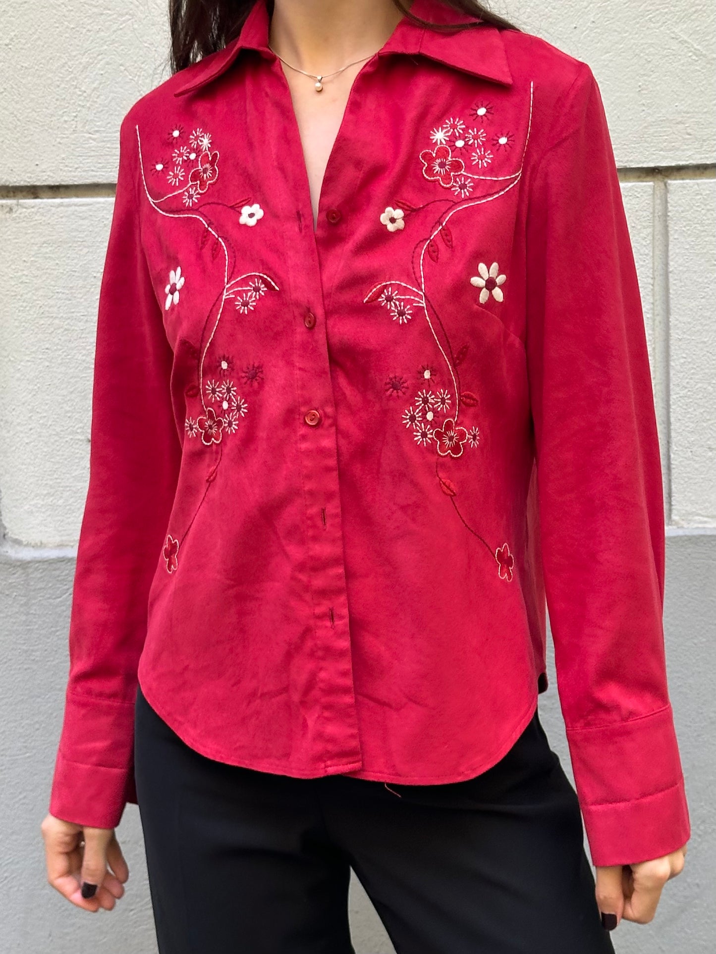 Vintage Red Vegan Suede Button Down Shirt S