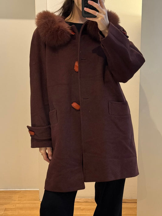 Vintage Dark Mauve Wool & Cashmere Fur Trim Coat M