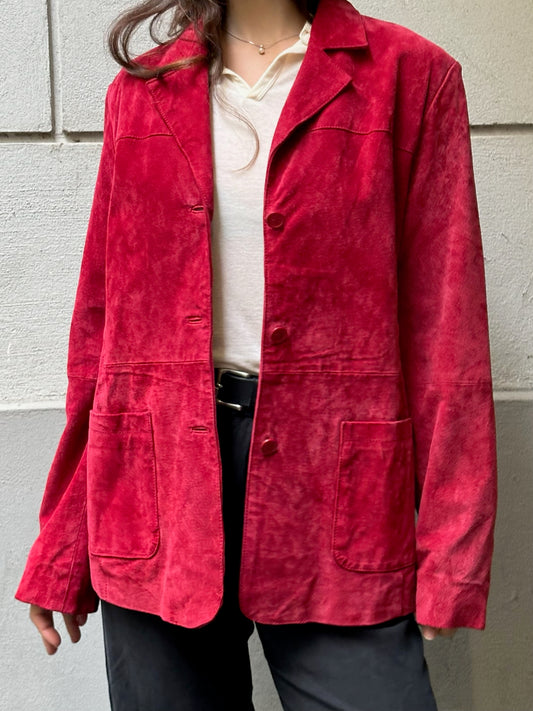 Vintage 100% Genuine Leather Red Suede Jacket M
