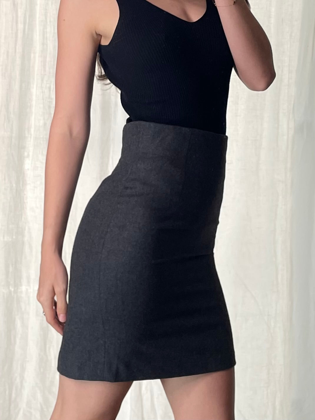 Vintage 100% Wool Dark Gray Pencil Skirt S/M EU 38