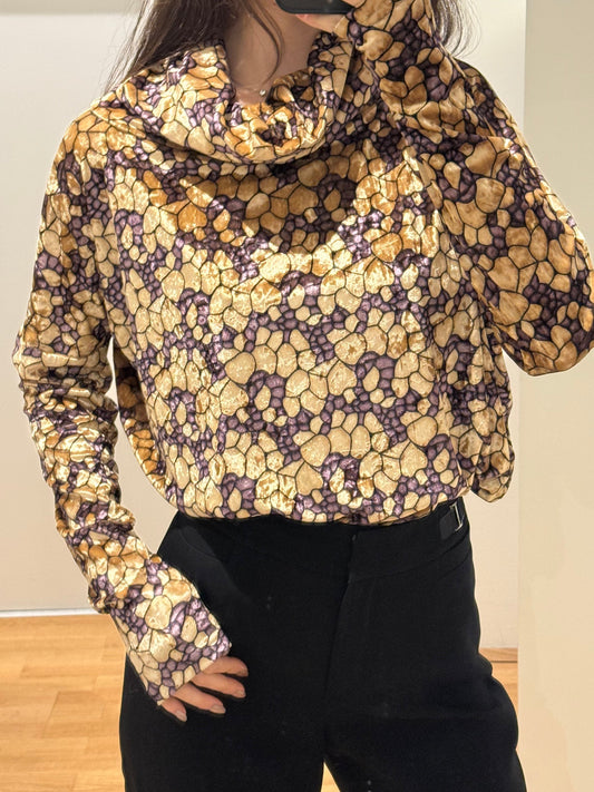 Vintage Velvet Cowl Neck Long Sleeve Top M/L