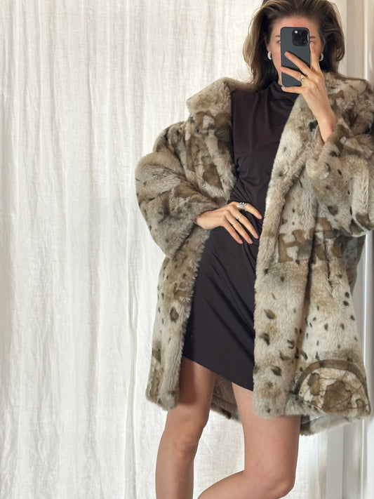 Vintage Faux Fur Beige & Cream Coat M/L