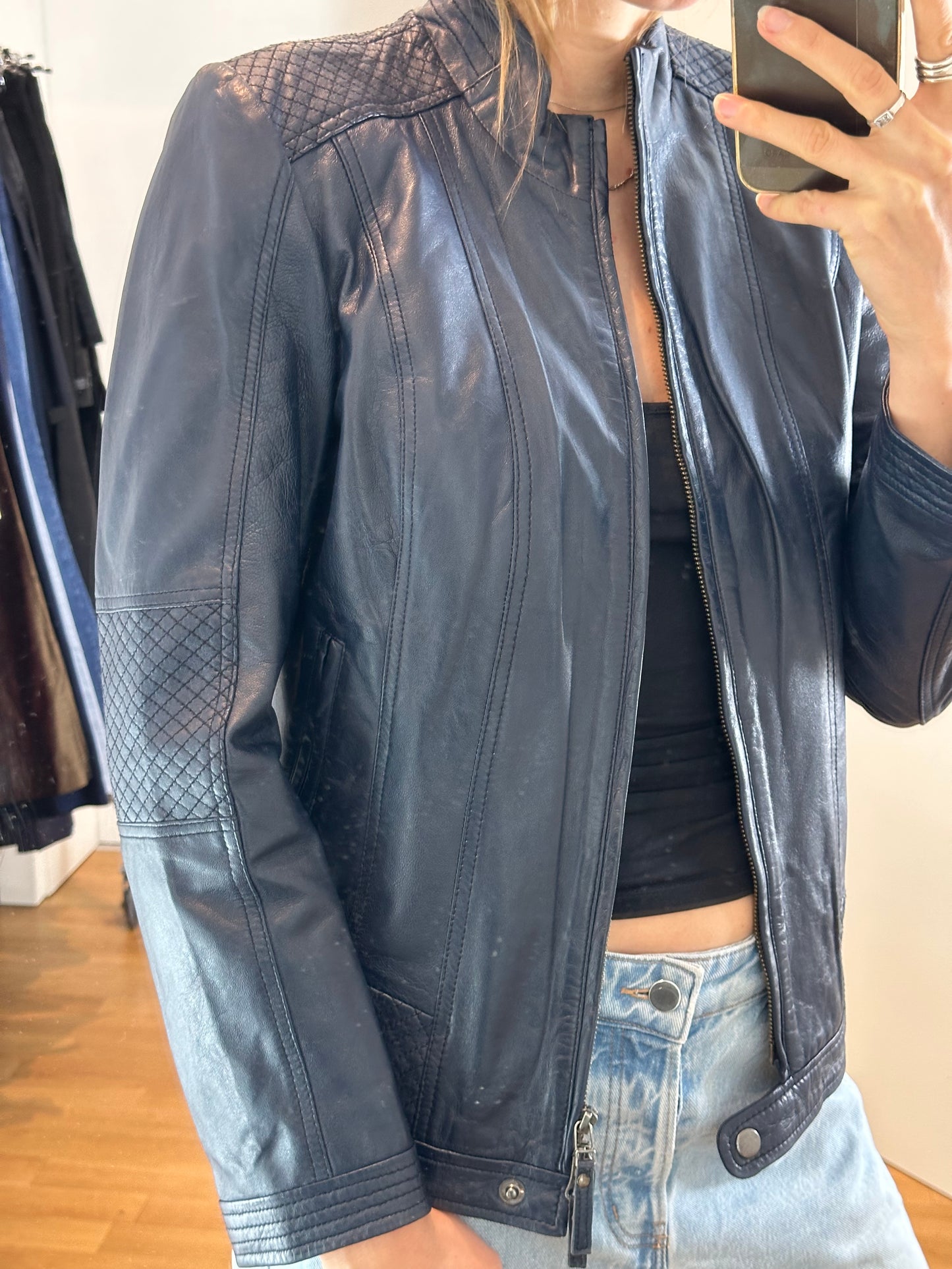 New Vintage Blue Leather Jacket S