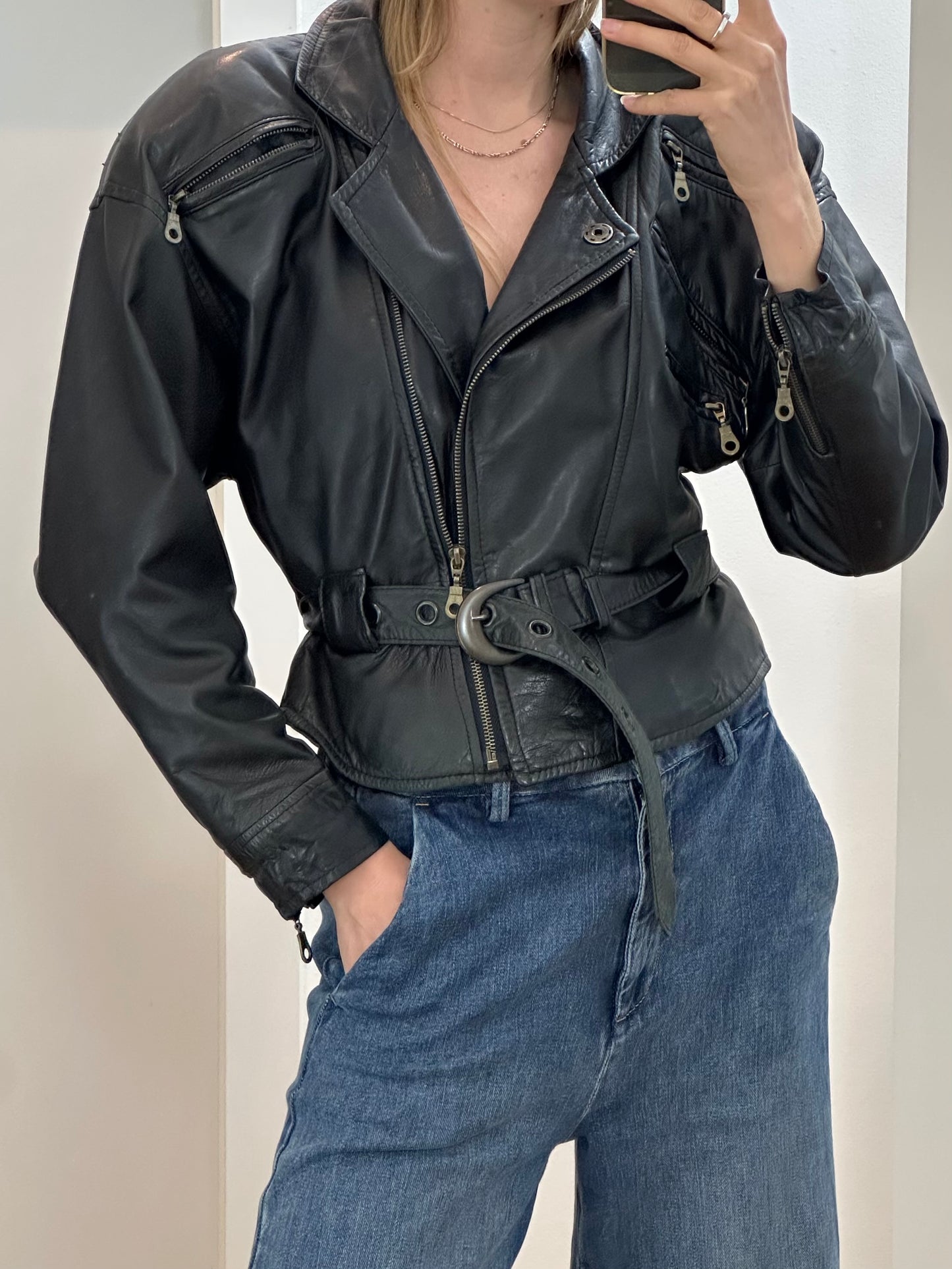 Vintage Black Leather Jacket S