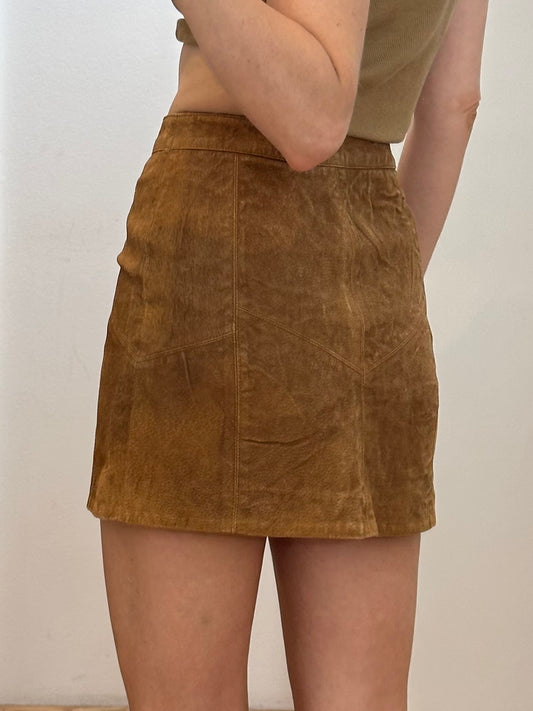 Vintage Suede Leather Mini Skirt XS