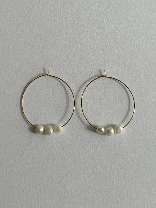 Golden Hoop & Freshwater Pearl Earrings