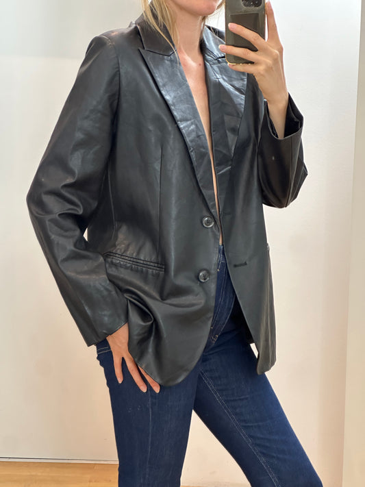 Black Faux Leather Blazer Jacket M