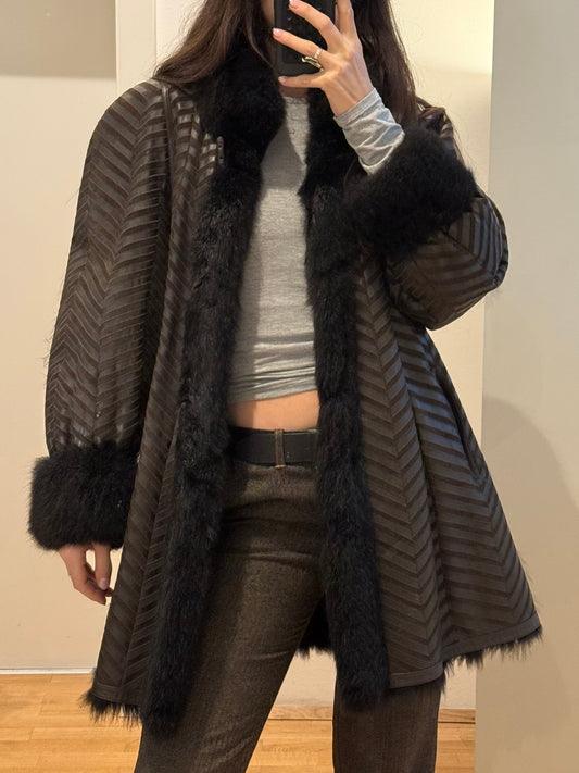 Vintage 100% Genuine Leather & Fur Brown Coat M/L