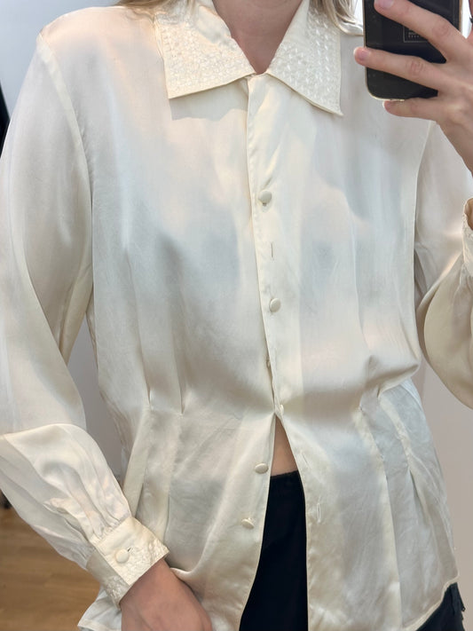Vintage Cream Silk Blouse S/M