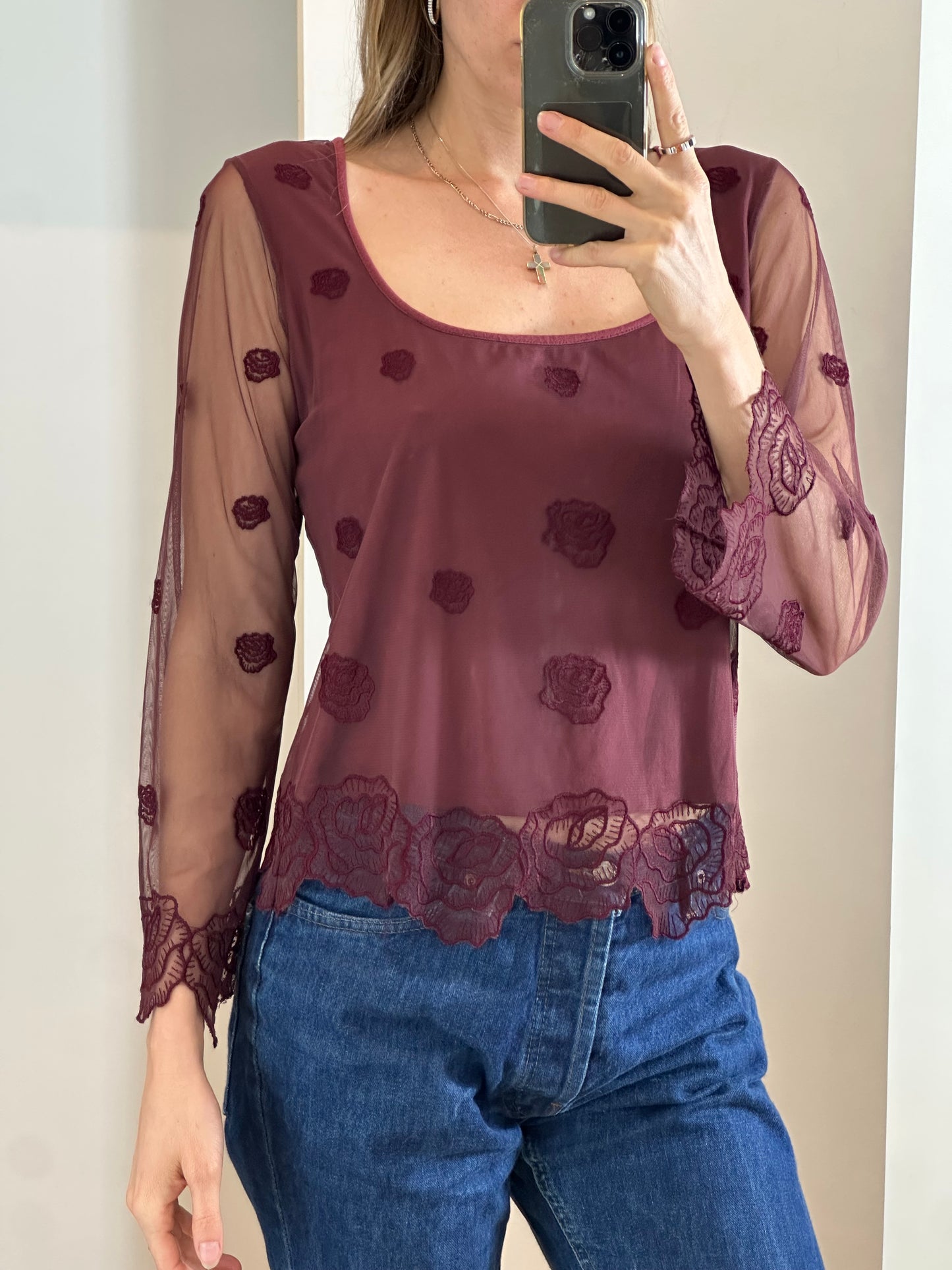 Vintage Mesh Burgundy Top M/L