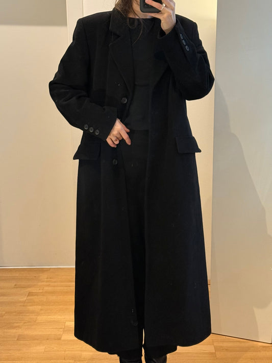 Vintage Black Wool & Cashmere Maxi Coat M