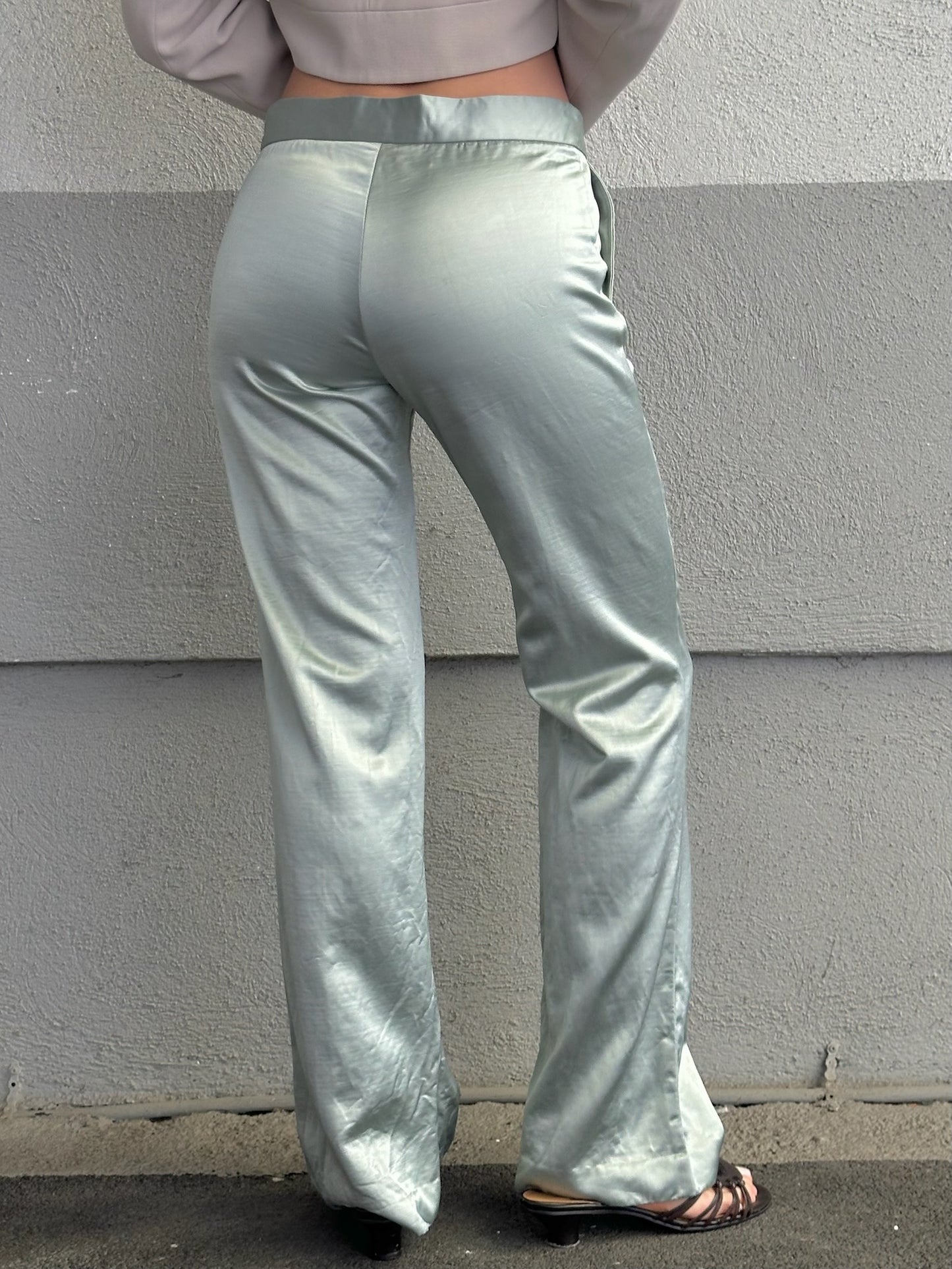 Vintage Light Blue Satin Mid Waist Trousers M EU 38