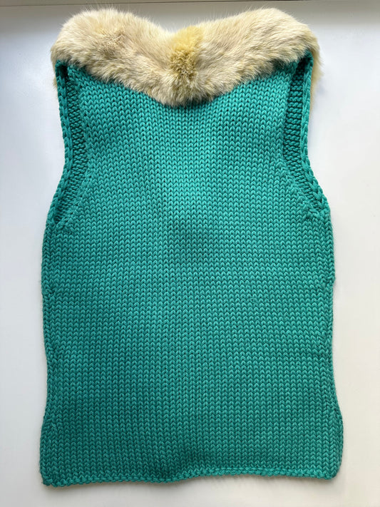 GUESS Turquoise Wool Fur Vest S