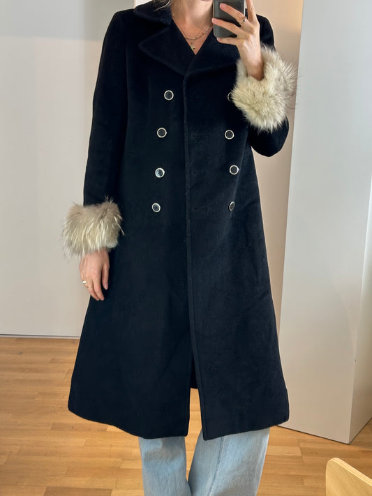Vintage Wool Coat Fur Trim S