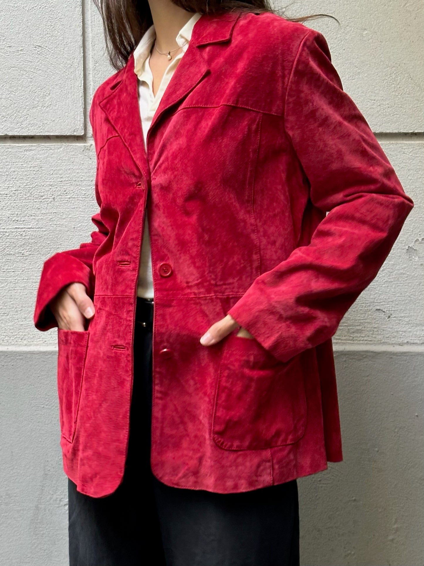 Vintage 100% Genuine Leather Red Suede Jacket M