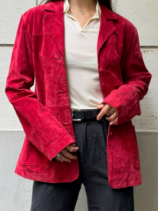 Vintage 100% Genuine Leather Red Suede Jacket M