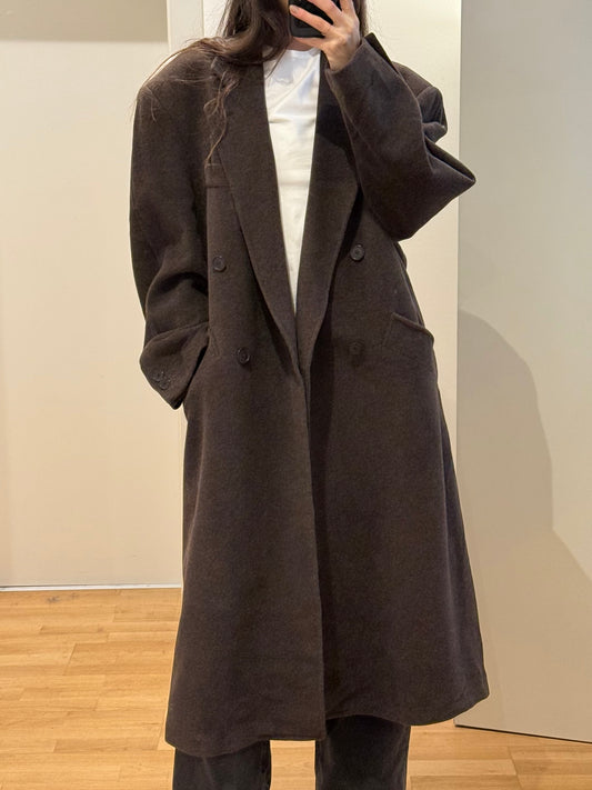 Vintage Wool/Cashmere Dark Khaki Double Breasted Menswear Coat L/XL