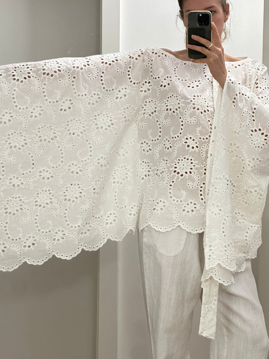 Handmade White Cotton Blouse M