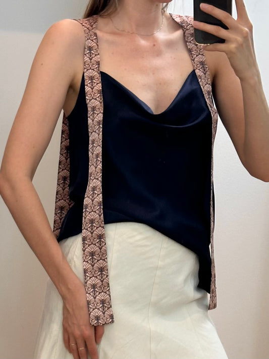 100% Silk Navy Palmers Top S