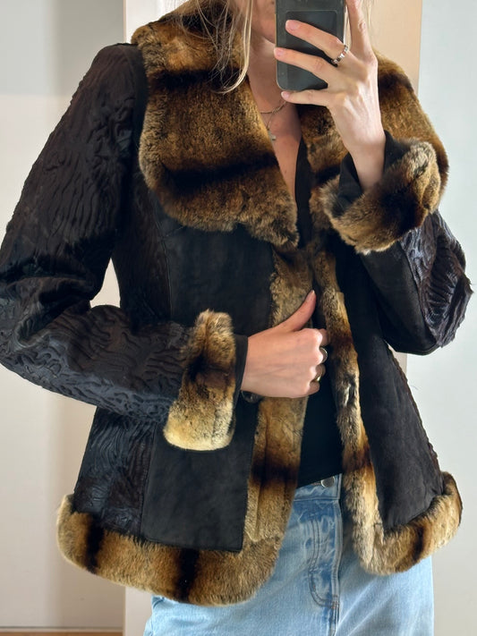 Vintage 100% Genuine Lamb Leather & Fur Jacket S
