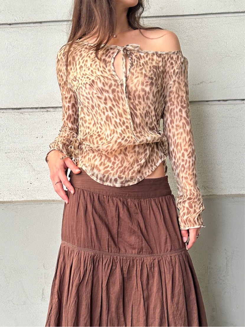 100% Silk Leopard Tie Neckline Blouse S/M