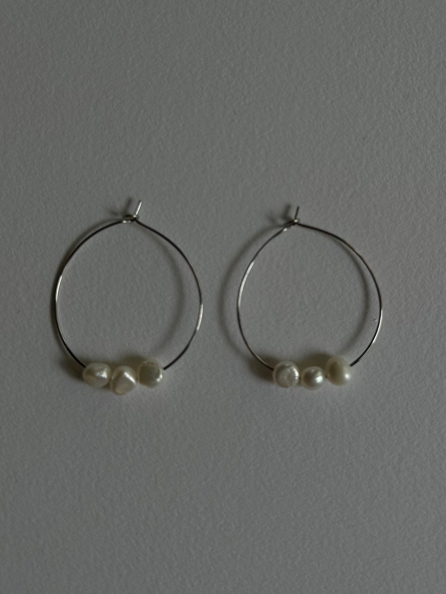 Silver Hoop & Freshwater Pearl Earrings