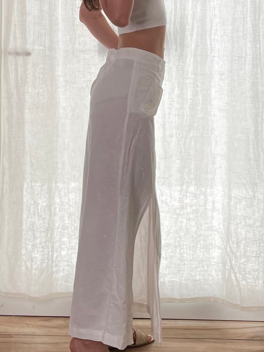 Vintage 100% Linen White Maxi Skirt M