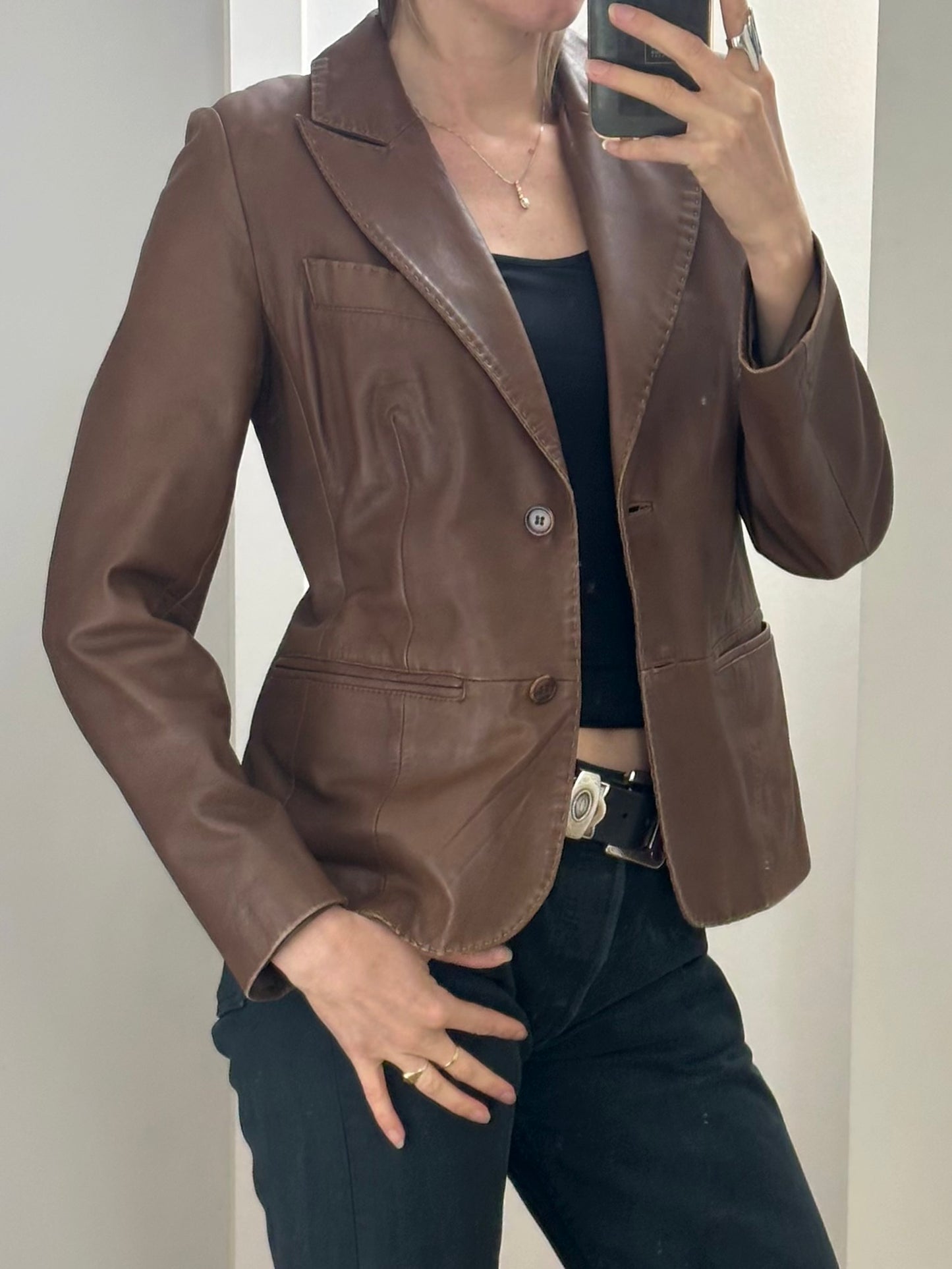 Vintage Brown Leather Blazer S