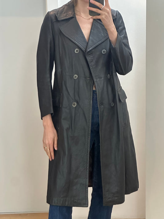 Vintage Dark Brown Leather Coat M