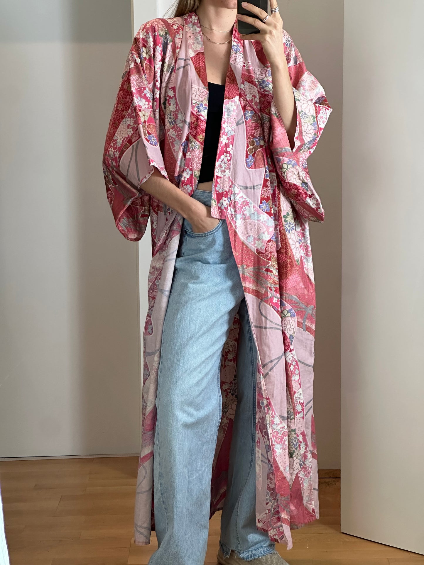Vintage Japanese Cotton Maxi Kimono One Size