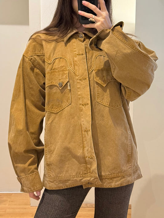 Vintage Khaki Unisex Cowboy Button Down Shirt Jacket L/XL