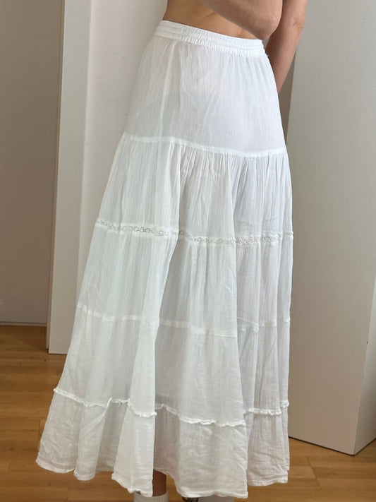 Vintage Cotton White Maxi Skirt XS