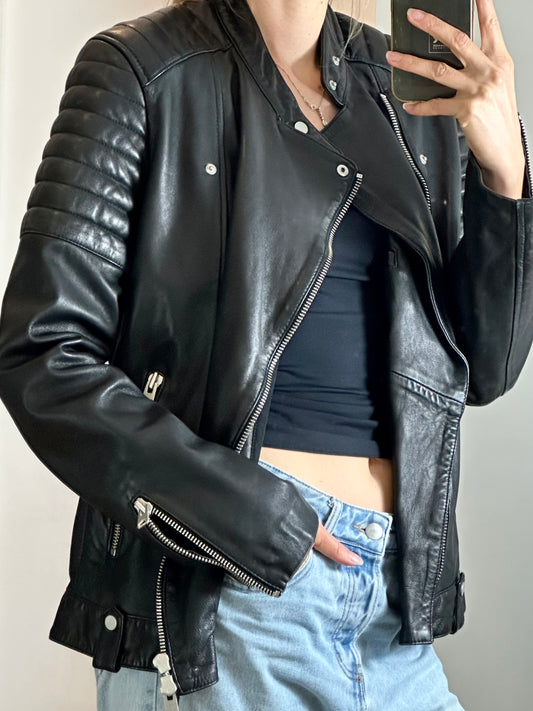 All Saints Black Leather Jacket Men Small