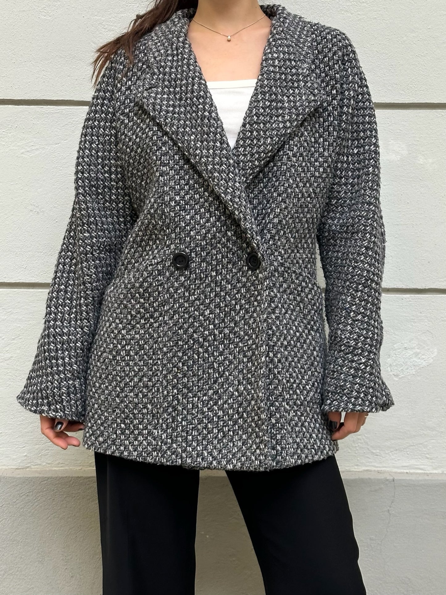 Vintage Wool Blend Black/Gray/Tweed Style Coat M