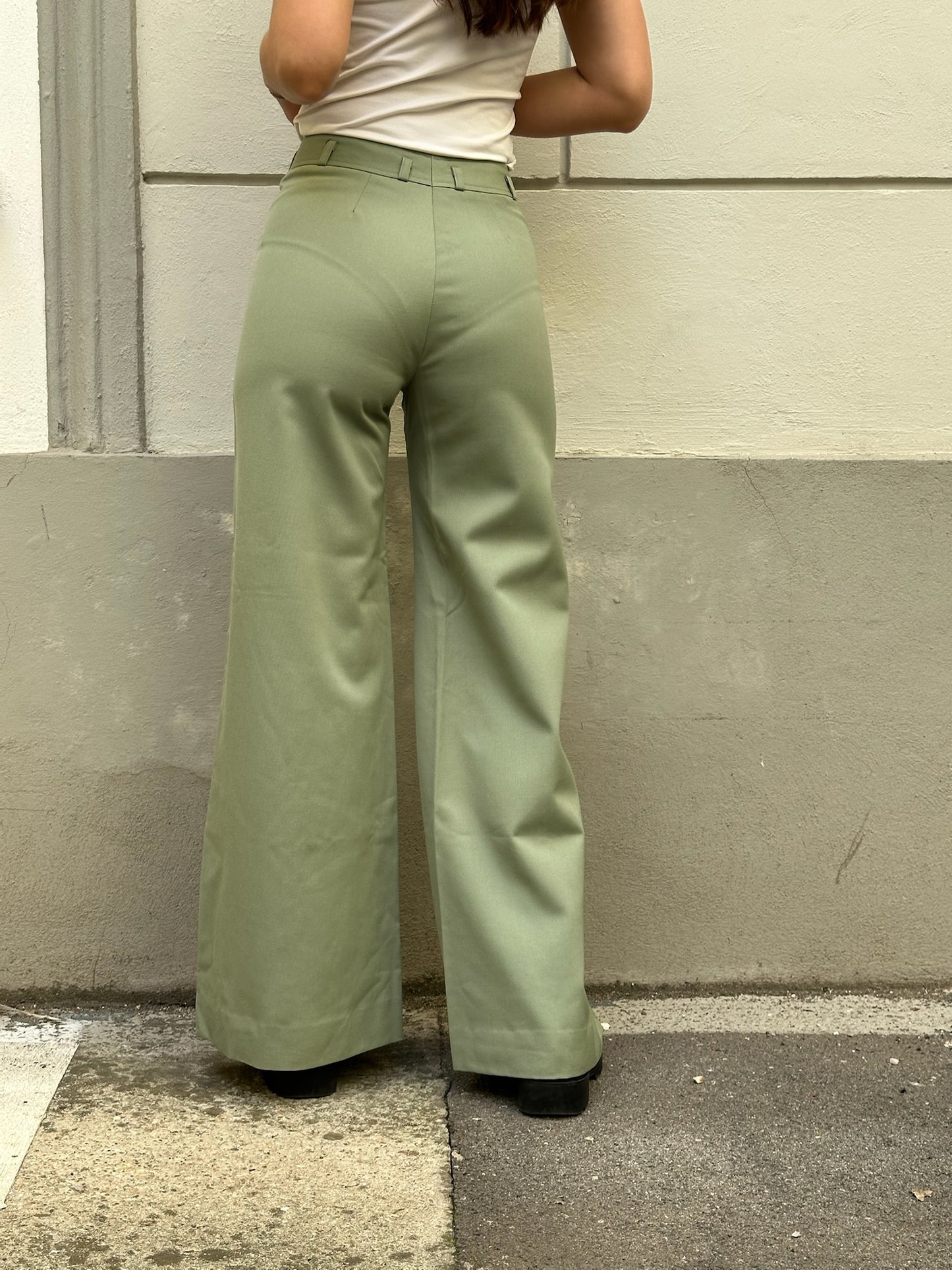 Vintage Wool Blend Sage Green High Waisted Flared Trousers XS
