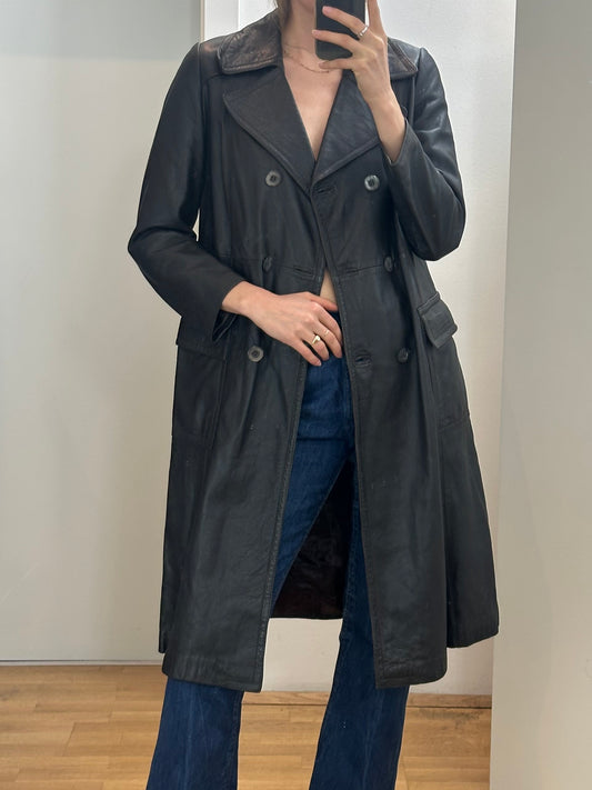 Vintage Dark Brown Leather Coat M