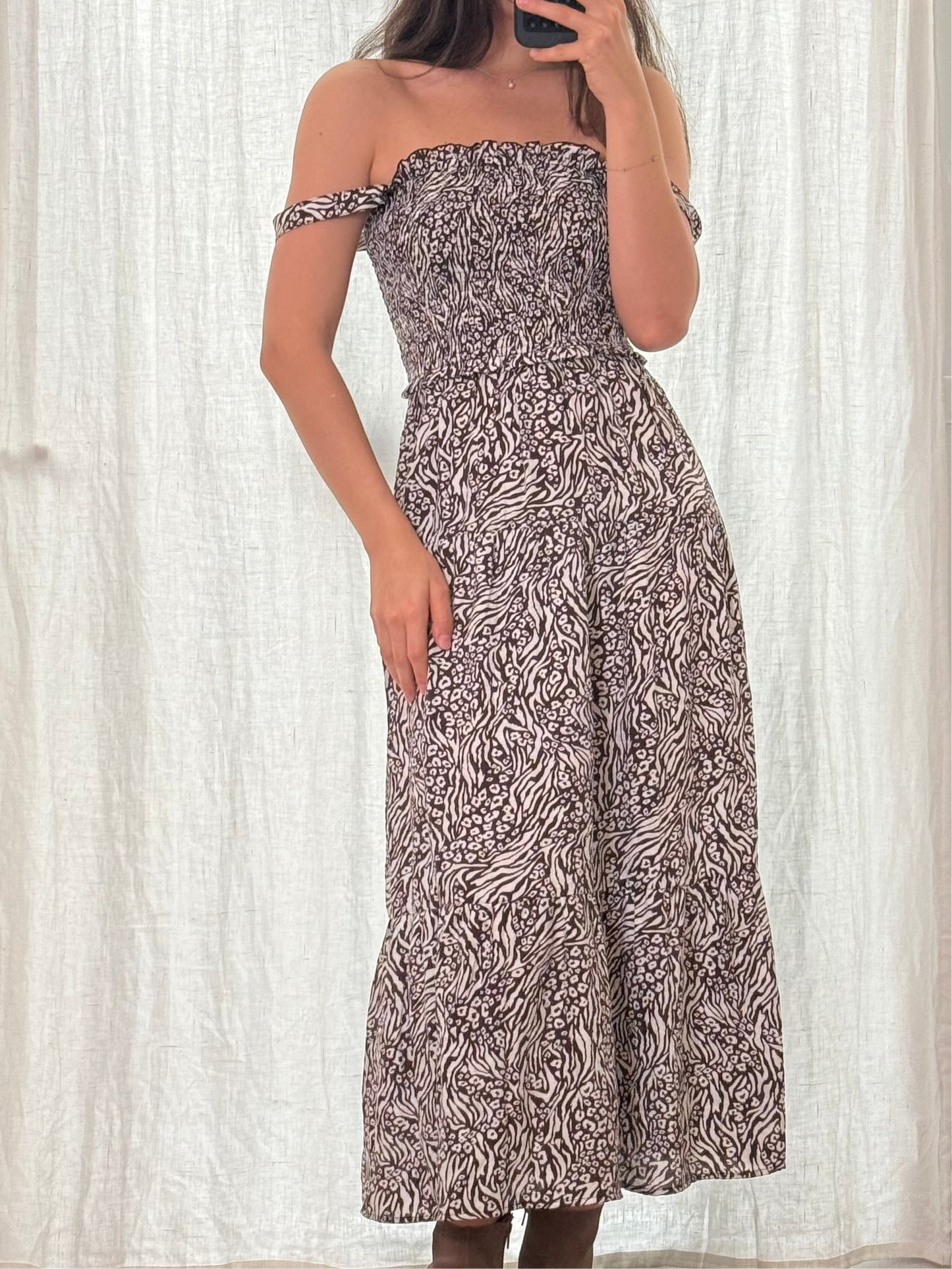 Ruched Top Printed Maxi Dress S