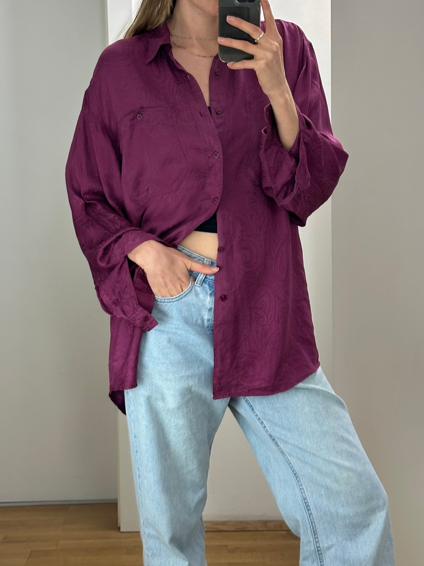 Vintage Silk Button Down Shirt L