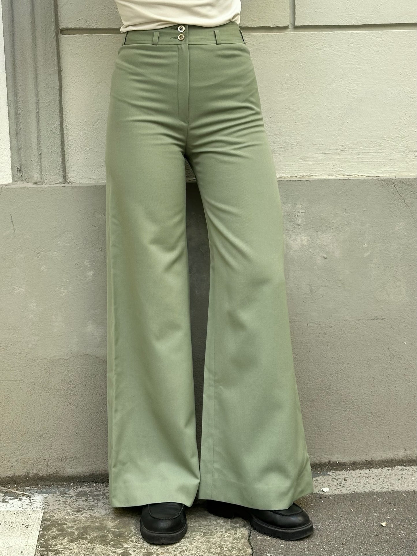 Vintage Wool Blend Sage Green High Waisted Flared Trousers XS