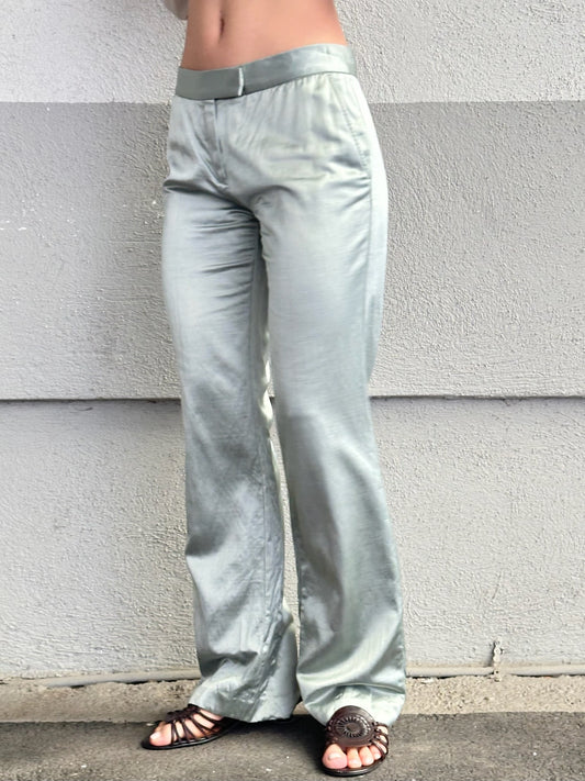 Vintage Light Blue Satin Mid Waist Trousers M EU 38