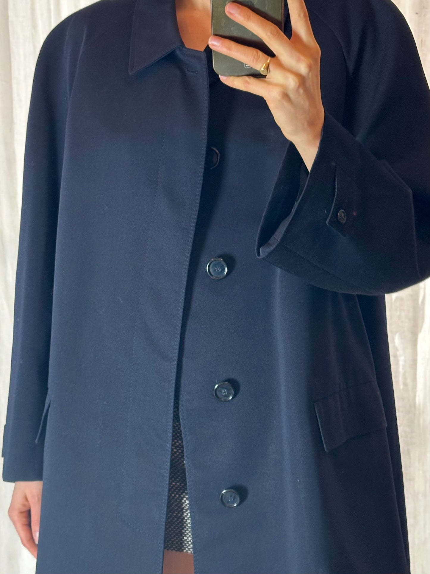 Vintage Navy Blue Pure New Wool Trench Coat XL