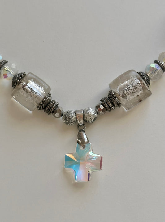 Handmade Iridescent Cross Necklace