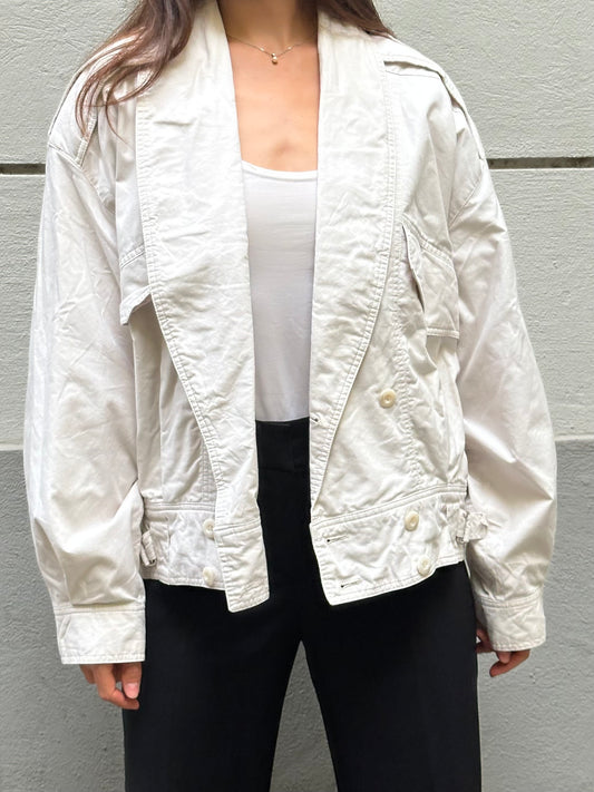 Vintage 100% Cotton Aviator Cream Oversized Jacket L