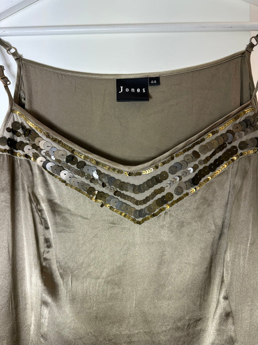 Shiny Taupe Silk Beaded Tank Top S/M